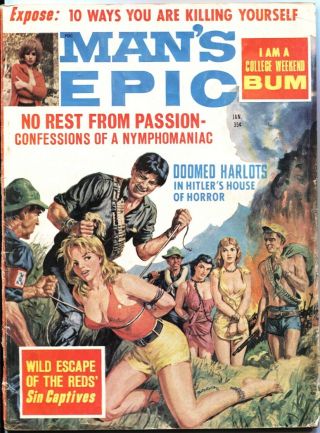 Man’s Epic - Jan 1967 - Bondage - Terror - Cheesecake - Cuba - Norman Saunders Art