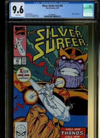 Silver Surfer (vol.  3) 34 Cgc 9.  6 | Marvel 1990 | Return Of Thanos.