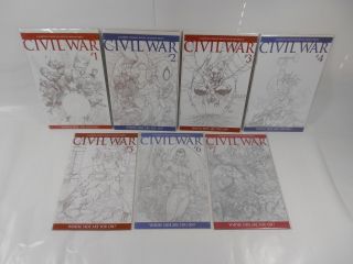 Complete Set Of Marvel Civil War 1 - 7 Turner Sketch Variant 1:75 Captain America