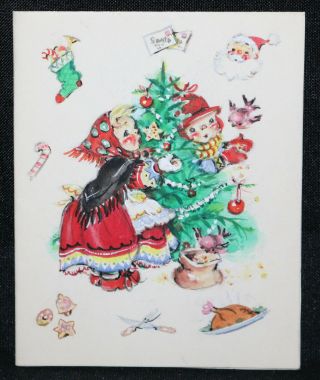 Christmas Greeting Card Art - Tree,  Santa & Kids Art By Ruth Jerry Wood