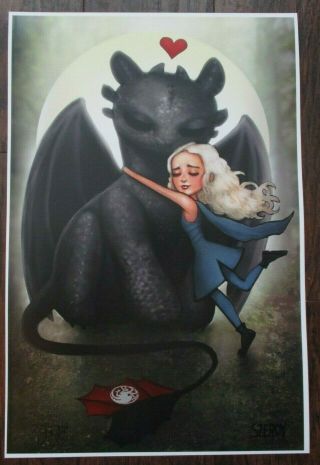 Nathan Szerdy Signed 12x18 Art Print Daenerys Targaryen Game Of Thrones Dragon