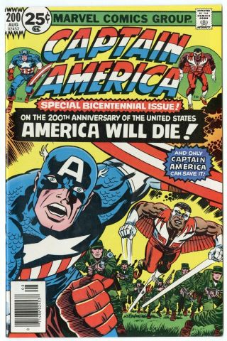 Captain America 200 Nm - 9.  2 White Pages Falcon Jack Kirby Art Marvel A 1976