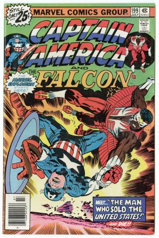 Captain America 199 Nm,  9.  6 White Pages Falcon Jack Kirby Art Marvel 1976