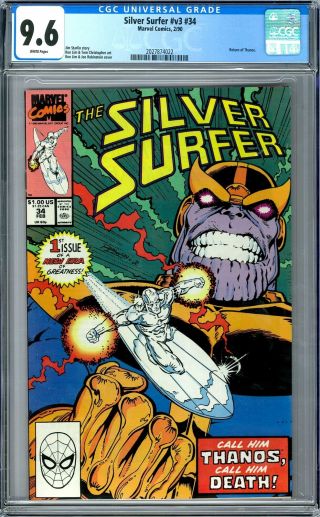 Silver Surfer V3 34 Cgc 9.  6 (w) Ron Lim & Joe Rubinstein Thanos Cover