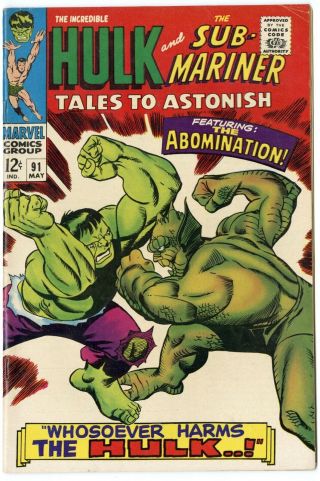 Tales To Astonish 91 Vf,  8.  5 Ow/white Pages Sub - Mariner Hulk Marvel 1967