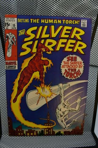 Silver Surfer 15 Marvel Comics 1970 Stan Lee John Buscema Human Torch App 8.  0