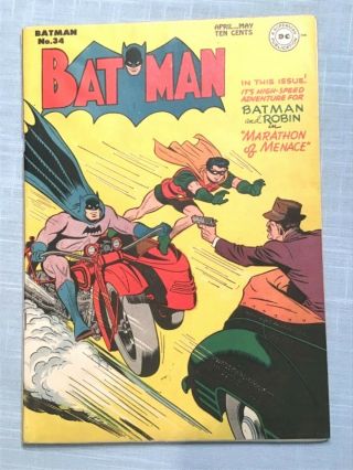 Early Golden Age Batman 34 Comic Book Dc 1946 Ally Babble Appearance Sprang Art