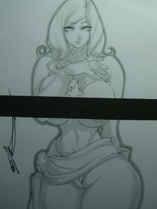 Captain Marvel Cat Girl Sexy Busty Sketch Pinup - Daikon Art