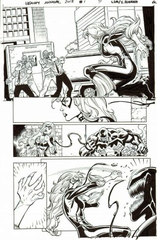 Ron Lim/ Scott Hanna 2018 Black Cat Vs.  Venom Ink Art