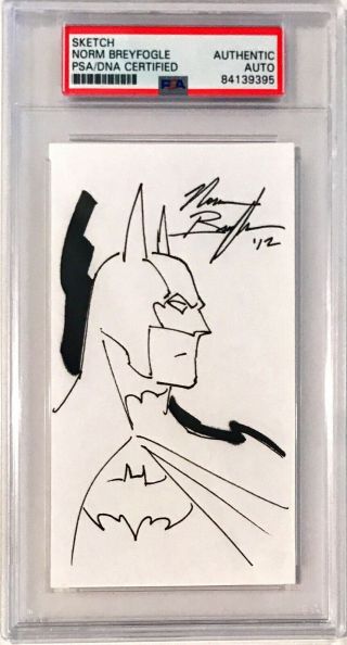 Norm Breyfogle Batman Signed 3x5 Index Card W/ Sketch Psa/dna Slab (b)