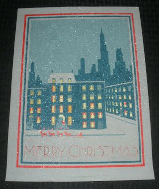 Merry Christmas Santa Claus In The City 9x12.  5 " Greeting Card Art Nn