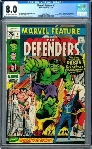 Marvel Feature 1 Cgc 8.  0 (ow - W) Origin & 1st Appearance Of The Defenders