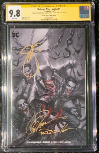 The Batman Who Laughs 1 2019 Cgc Ss 9.  8 Signed X3 Parrillo Snyder B&w Bw Variant