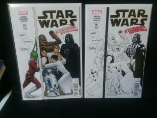 2015 Marvel • Star Wars 1 • Humorous Party Variant Color And Sketch Set • Nm,