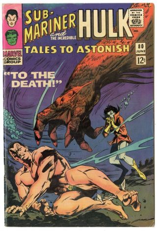 Tales To Astonish 80 Vf 8.  0 Ow/white Pages Sub - Mariner Hulk Marvel 1966
