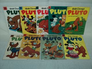 Pluto Set Solid Walt Disney Mickey Mouse 9 Dell Four Color Comics (s 10917)