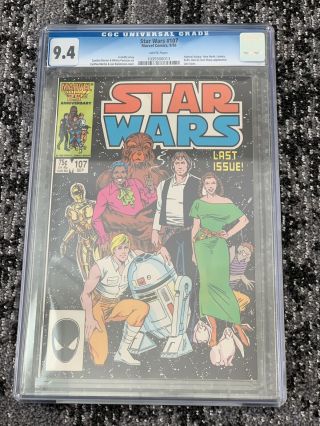 Marvel Comics Star Wars 107 - Cgc 9.  4 White Pages 1986 Last Issue
