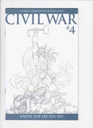 Civil War 4 Michael Turner 1:75 Sketch Cover Variant Marvel Comics 2006 Nm Thor