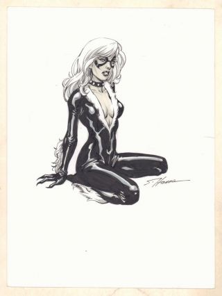 Black Cat From Spider - Man Sexy Sitting Commission - Signed Art By Scott Hanna