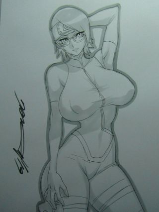 Sarada Uchiha Naruto Girl Sexy Busty Sketch Pinup - Daikon Art