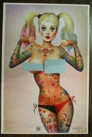 Nathan Szerdy Signed 12x18 Art Print Harley Quinn Sailor Jerry Tattoos Risque