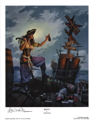 Don Maitz Signed Sea / Maritime Pirate Lass Ashore Art Print Booty