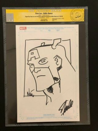 Eddie Nunez Captain America Sketch Cgc Ss Stan Lee Signed
