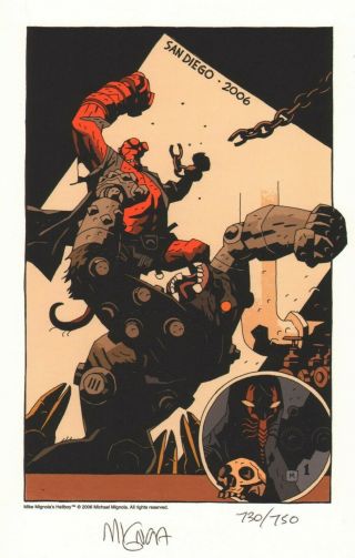 Mike Mignola Hellboy Signed Comic Art Print 2006 Sdcc Exclusive