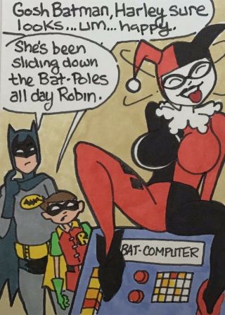 Jim8ball 5562 Harley And The Bat Poles Sexy Comic Art Sketch Card