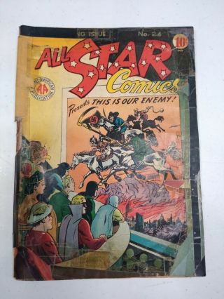 All - Star Comics 24 Golden Age Dc Comics Cover By Joe Kubert Featuring Hitler