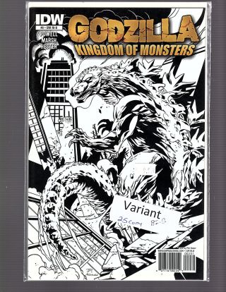Godzilla Kingdom Of Monsters 2 - Cvr Ri - B 1:25 Horror B&w Comic Idw/p.  Hester