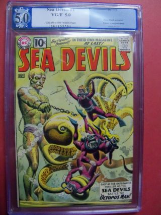 Sea Devils 1 Pgx Graded 5.  0 Cream To Off - White Pages 1961 Dc Comics