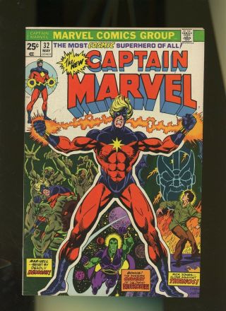Captain Marvel 32 Fn,  6.  5 1 Book Mar - Vell,  Drax Origin,  Thanos,  1974 Vol.  1
