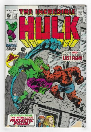 Incredible Hulk Vol.  1 No.  122 Silver Age Marvel Comic Book Fantastic Four 1969