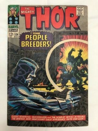 Thor 134 Vf Marvel,  1966 Stan Lee Jack Kirby Ego Guardians