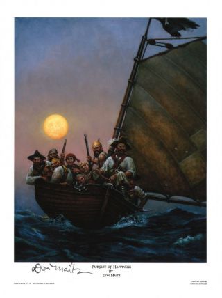 Don Maitz Signed Maritime Pirate Ship / Sea Art Print Pursuit Of Happiness