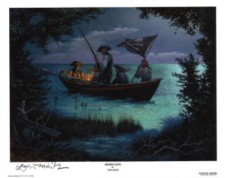 Hidden Cove Don Maitz Signed Maritime Art Print Pirate Treasure & Jolly Roger