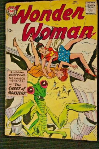 Wonder Woman 112 Fr Feb 1960 The Chest Of Monsters Girl Dc Comic Book Comics