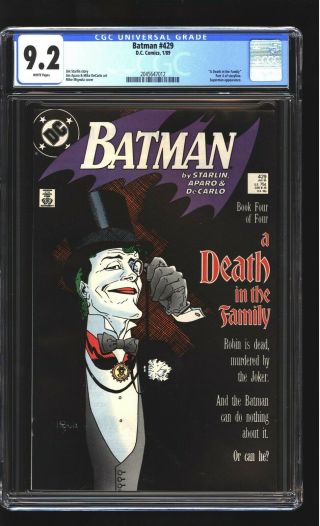 Batman 429 Cgc 9.  2 Nm - Robin Joker Jim Starlin Story Mike Mignola Cover Dc 1989