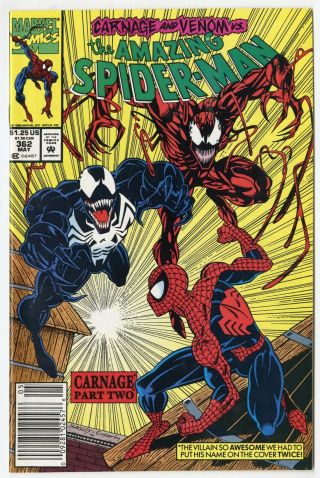 Spider - Man 362 Nm/mt 9.  8 White Pages 2nd App.  Carnage Marvel E 1992