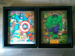 Marvel Comics Captain America Hulk 3d Hologram Black Framed Wall Art 11.  5 " X9.  5 "