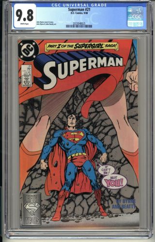 Superman 21 Cgc 9.  8 Wp Nm/mt Dc Comics 9/88 John Byrne Supergirl