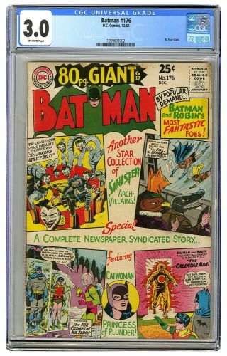 Batman 176 Cgc 3.  0 Vintage Dc Comic 80 Page Giant Silver Age 25c