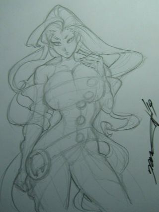 Rose Street Fighter Girl Sexy Busty Sketch Pinup - Daikon Art