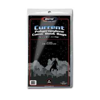 1 Pack Of 100 Bcw Current Modern 6 7/8 " Comic Book Storage Poly Bags Sleeves