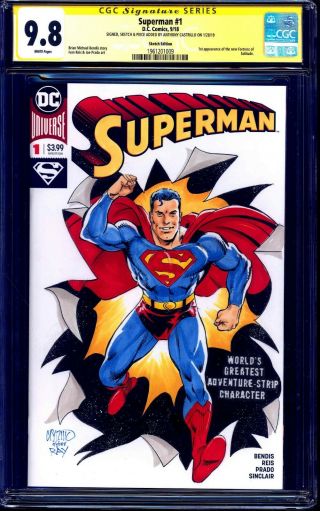 Superman 1 Blank Cgc Ss 9.  8 Signed Sketch By Anthony Castrillo Nm/mt
