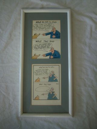 Vintage Gary Larson The Far Side What Cats Dogs Hear Framed 19 " X 9 "