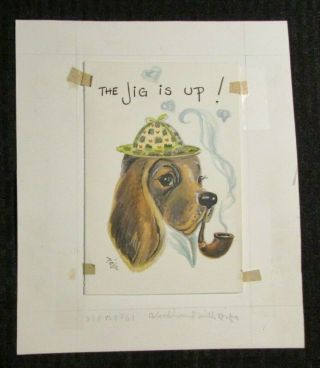 The Jig Is Up Sherlock Holmes Dog 4.  25x6.  5 " Greeting Card Art 0861