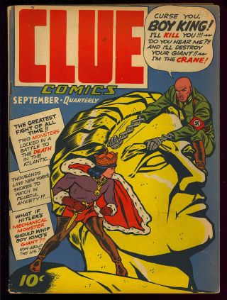 Clue Comics 5 Golden Age Nazi Wwii War Cover Hillman Comic 1943 Fn -