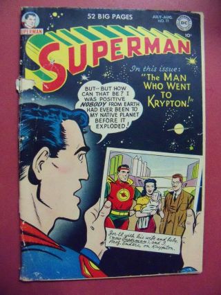 Superman 77 (good / Very Good - 3.  0 To 3.  5) July/aug 1952 Dc Comics Golden Age